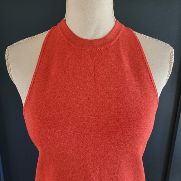 EUC Theory Wellra Flame Crossback Sleeveless Ponte Knit Mini Dress Medium Coral - Picture 5 of 15